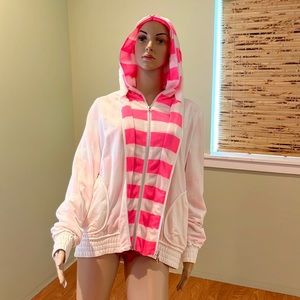 NM Cream Cream Hoodie With Pink & Cream Stripe Trim With Separate Zipper L